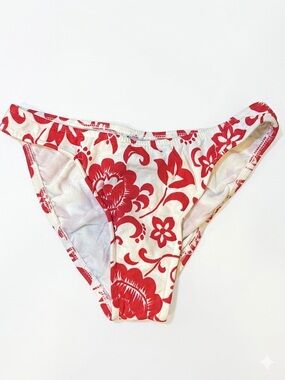 Roxy Quiksilver Vintage Y2K Bikini Bottom Red White Hawaiian Floral Size S